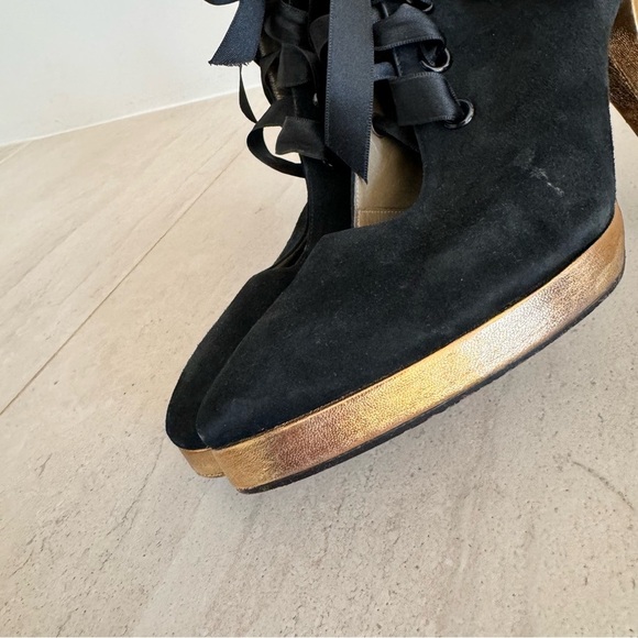 Vintage 90s Yves Saint Laurent Black Suede Heels Lace Up Size 39 US 8 / 8.5 - Picture 10 of 15